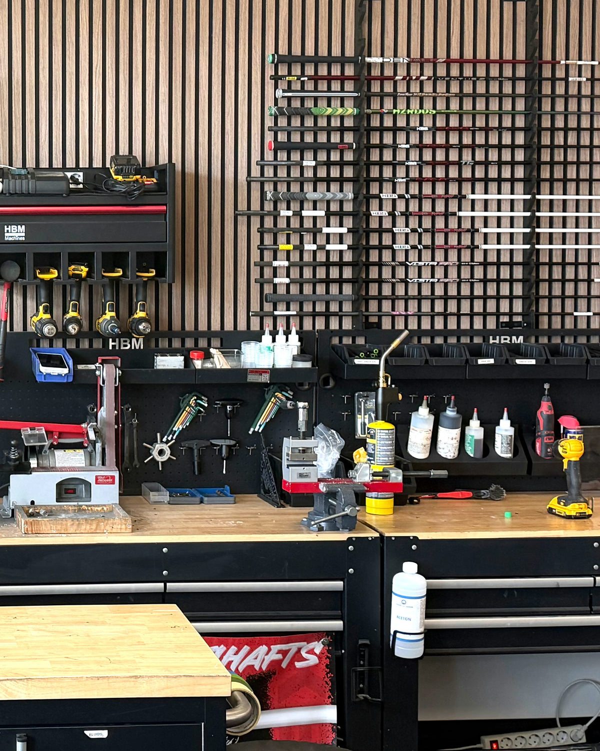 Workbench with tools and glue in the workshop